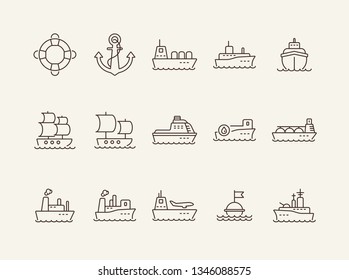 Ships line icon set.Sea transportation concept. Vector illustration can be used for topics like marine, transport, travel