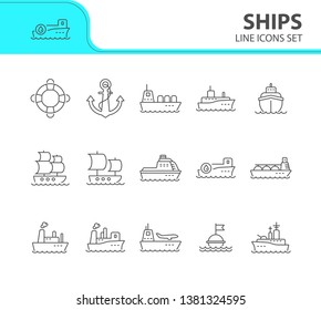 Ships line icon set.Sea transportation concept. Vector illustration can be used for topics like marine, transport, travel