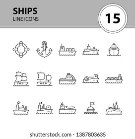 Ships line icon set.Sea transportation concept. Vector illustration can be used for topics like marine, transport, travel