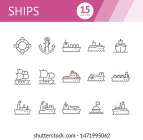 Ships line icon set.Sea transportation concept. Vector illustration can be used for topics like marine, transport, travel