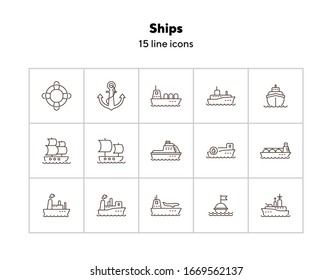 Ships line icon set.Sea transportation concept. Vector illustration can be used for topics like marine, transport, travel