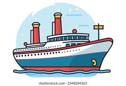ships in the ocean with a seagull vector, ships water transport vector illustration
