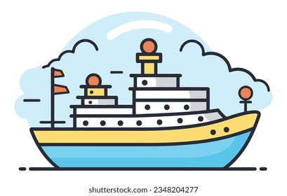 ships in the ocean with a seagull vector, ships water transport vector illustration
