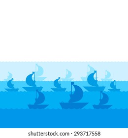 ships on the sea - silhouette illustration background
