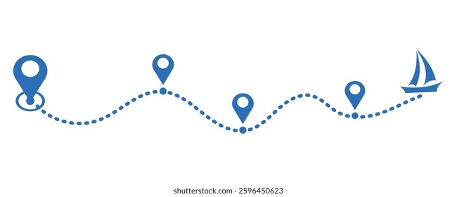 Ship's path with a dashed line trace and a start point marker	