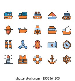 Ships related color outline icon set
