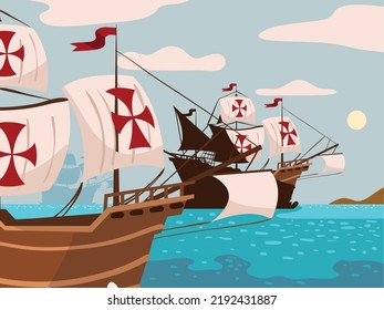 Ships At Sea, Columbus Day Concept