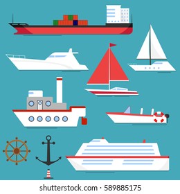 Ships at sea. Flat design, vector illustration, vector.