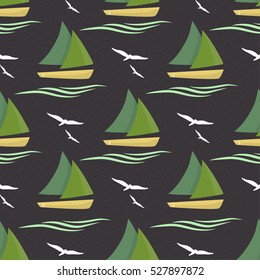 Ships at sea. The pattern is decorated with waves and seagulls.