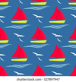 Ships at sea. The pattern is decorated with waves and seagulls.