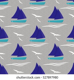 Ships at sea. The pattern is decorated with waves and seagulls.