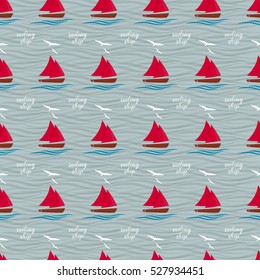 Ships at sea. The pattern is decorated with waves and seagulls.