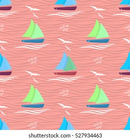 Ships at sea. The pattern is decorated with waves and seagulls.