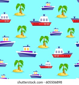 Ships seamless illustration. A figure with infinitely repeated elements. Vector illustration.