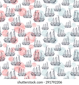 Ships seamless pattern. Sea background. Vector illustration