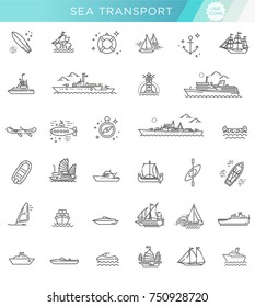 Ships - set of modern vector plain line design icons and pictograms