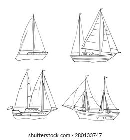 Ships/ Set of sketches black and white. Vector Illustration