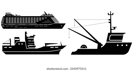 Ships Silhouettes Vector Set Maritime and Nautical Designs