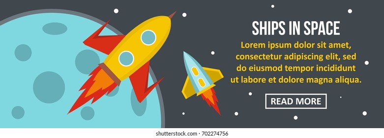 Ships in space banner horizontal concept. Flat illustration of ships in space banner horizontal vector concept for web