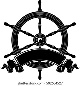 ships steering wheel and banner