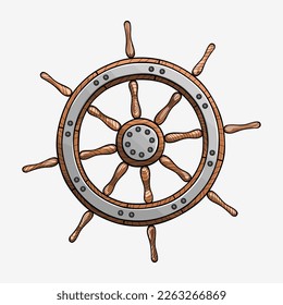 Ship's steering wheel. Boat wheel control icon