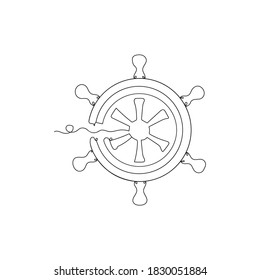 Ship's steering wheel  one line, in continuous line drawing style.