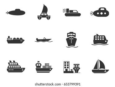ships web icons. set of simple symbols silhouettes