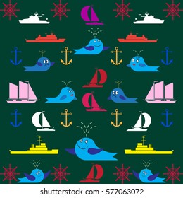 Ships and whales.Vector illustration