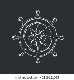Ship's wheel. Design element. Black and white vector illustration.