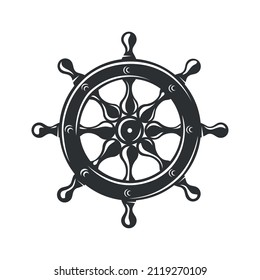 Rueda del barco. Elemento de diseño.  Ilustración vectorial en blanco y negro.