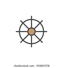Ships wheel, helm line icon, filled outline vector sign, linear colorful pictogram isolated on white. Symbol, logo illustration. Editable stroke. Pixel perfect