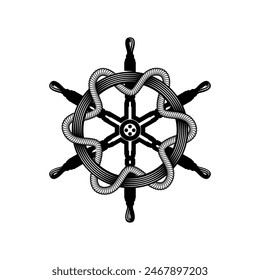 Icono de la rueda del barco, Vector del logotipo de la dirección del barco. Volante de la rueda náutica,