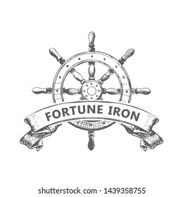 ship's wheel logo vintage handrawn rustic logo design template