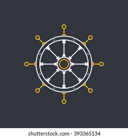 Ship's Wheel, Marine Emblem with Boat's Wheel,  Line Style Design,  Design Element, Vector Illustration