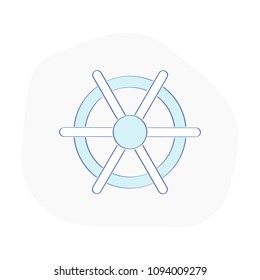 Ship's wheel, Nautical helm, Ship and boat steering wheel. Captain, Leader, Rudder label, Management, Control, Navigational icon concept. Flat outline vector illustration.