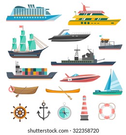  Ships yachts and boats icons set with navigation symbols flat isolated vector illustration  svg