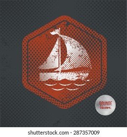 Ship,stamp design on old dark background,grunge concept,vector