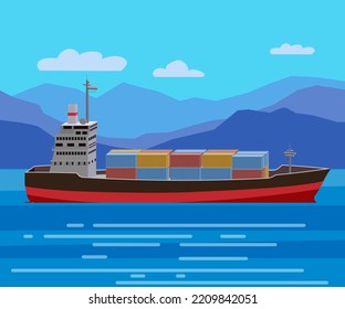 Shipwreck of cargo ship in ocean, vessel going under water and goods containers. Marine transport crash, vector