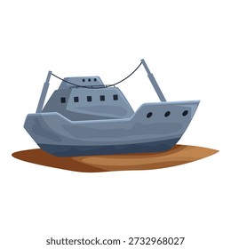 Shipwreck lying on the shore, representing a maritime disaster and the concept of shipwrecks