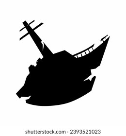 Shipwreck silhouette icon vector. Wrecked ship silhouette for icon, symbol or sign. Shipwreck icon for pirate, sink, undersea or nautical