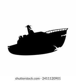 Vector de icono de silueta de naufragio. Silhouette de barco destrozada por icono, símbolo o signo. Icono de naufragio para piratas, sumideros, submarinos o náuticos