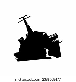 Shipwreck silhouette vector. Wrecked ship silhouette for icon, symbol or sign. Shipwreck icon for pirate, sink, undersea or nautical