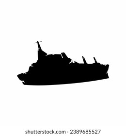 Shipwreck silhouette vector. Wrecked ship silhouette for icon, symbol or sign. Shipwreck icon for pirate, sink, undersea or nautical