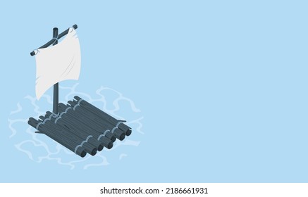 Shipwreck Survivor Vector Cartoon Of Ragged Shipwreck Survivor Stranded On A Raft In The Sea.