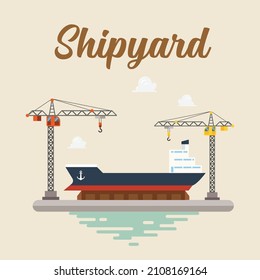 Shipyard flat style building. Retro style Vector illustration