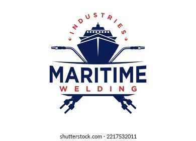 Shipyard welding logo design industrial ship manufacture ship building dockyard emblem metal work