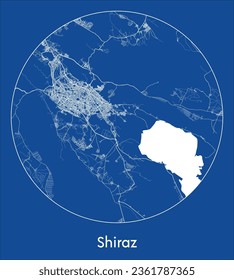 Shiraz Iran Asia City Map blue print round Circle vector illustration