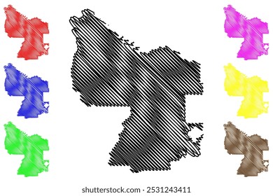 Shire of Campaspe (Comunidade da Austrália, estado de Victoria, Vic) mapa ilustração vetorial, esboço rabisco Mapa de Campaspe