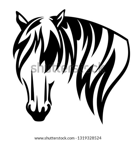 shire draught horse with long mane black and white vector head