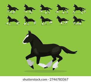 Shire Horse Animation Sequence Running Cartoon Vector Illustration
